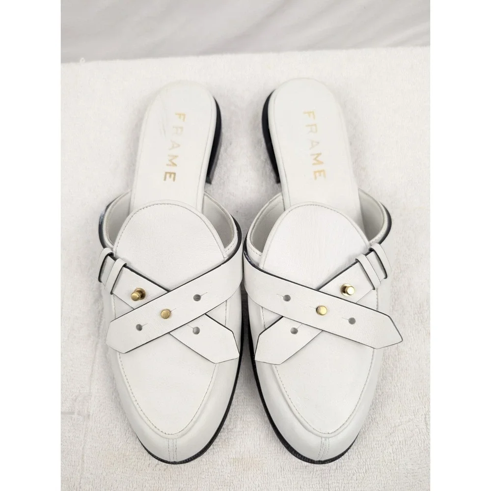 Frame Le Sweetzer Slides Womens 38.5 (7.5 US) White Leather Slide On Mule Flats